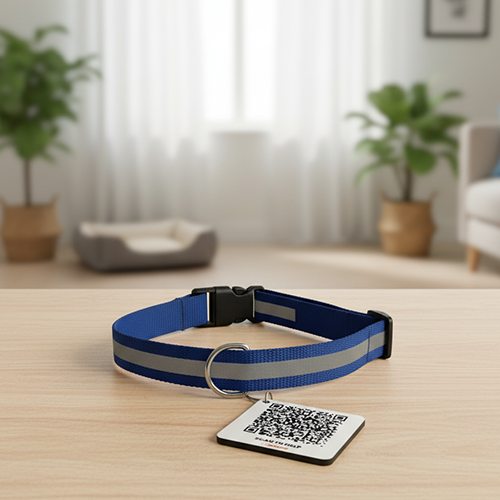 Pet Smart QR Tag With Collar (Pack of 1) (Black - Square)